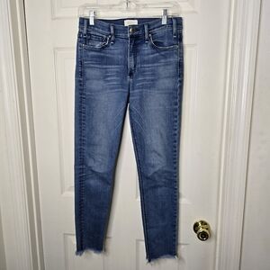 Women's McGuire Anthropologie Skinny Mid-rise‎ Fray Hem Blue Jeans 27